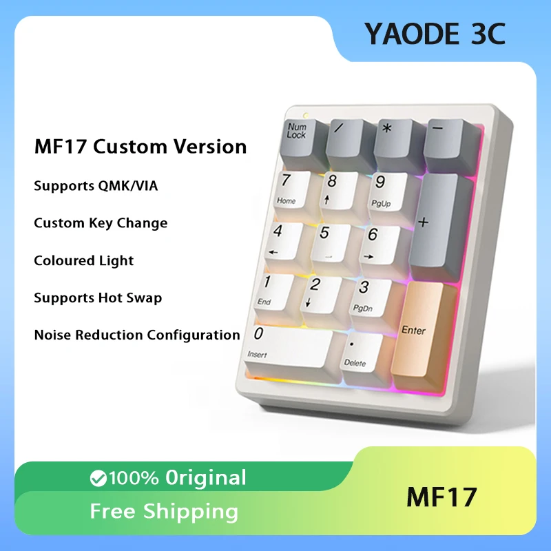 Magicforce-Mini teclado MF17 RGB, teclado ergonómico de intercambio en caliente, compatible con QMK/VIA, con cable, 17 teclas, accesorios para jugadores de PC de oficina