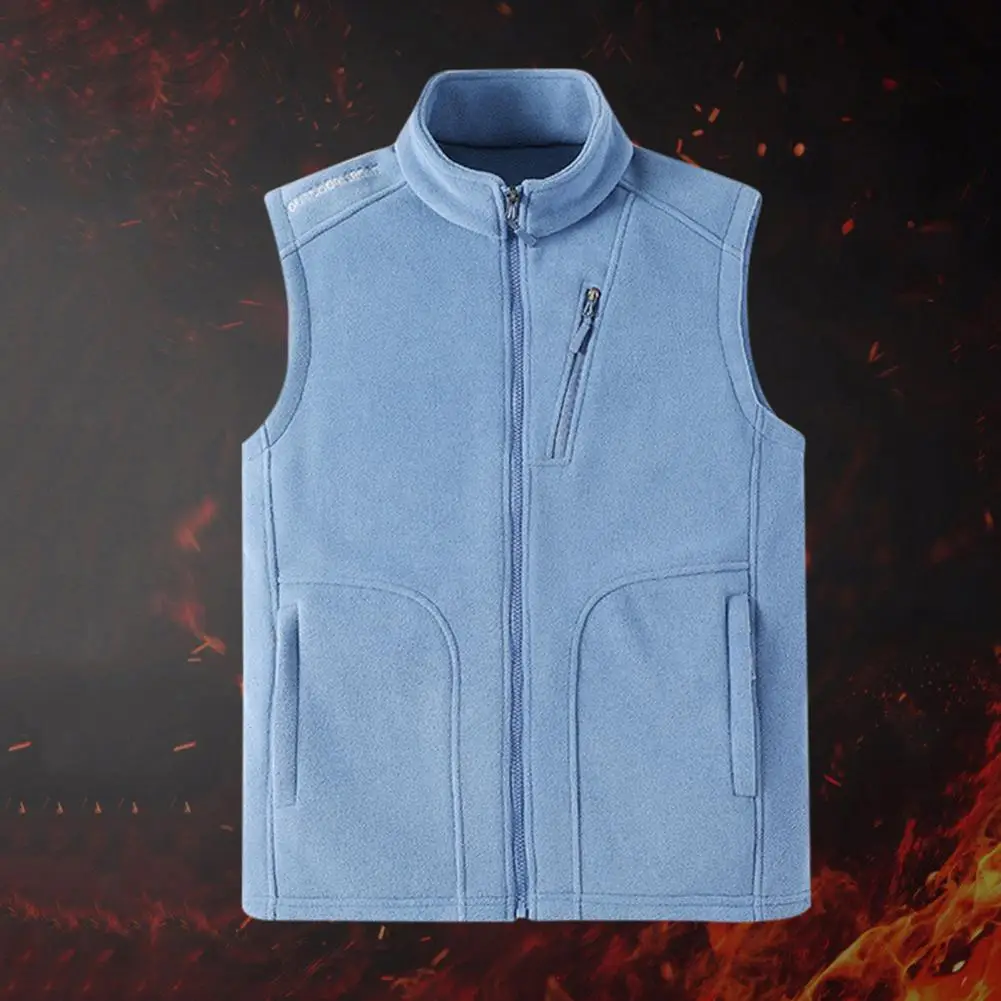 Weather Waistcoat Men's Polar Fleece Vest with Zipper Pockets Stand-up Collar Thermal Insulation Waistcoat Jacket for Regular