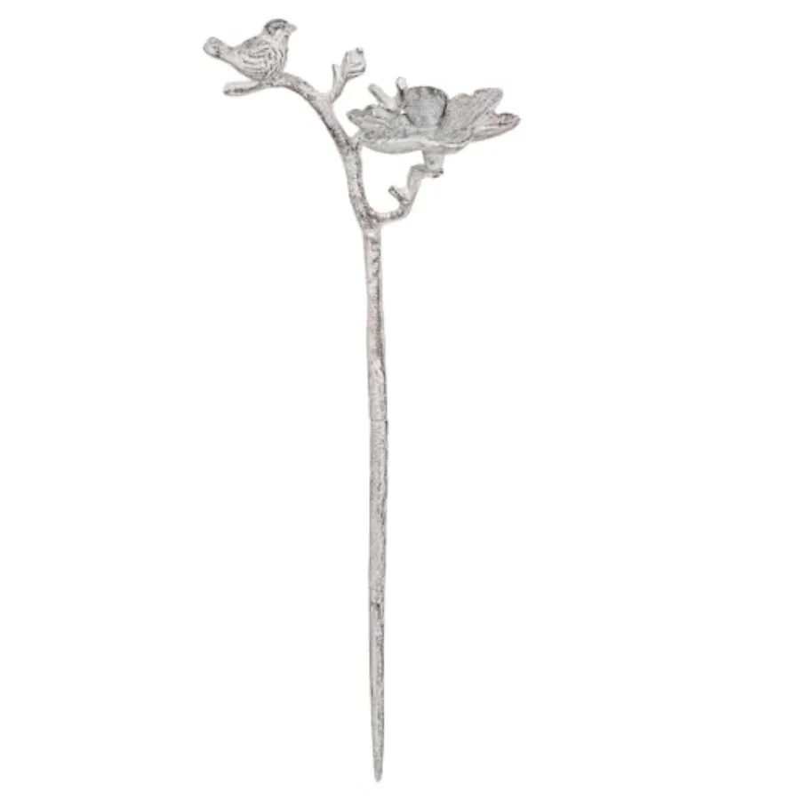 

Vintage Cast Iron Bird Flower Garden Stake - Antique White, Rustic Metal, Outdoor Lawn Patio Decor, 26.2 Tall Decorative Yard O