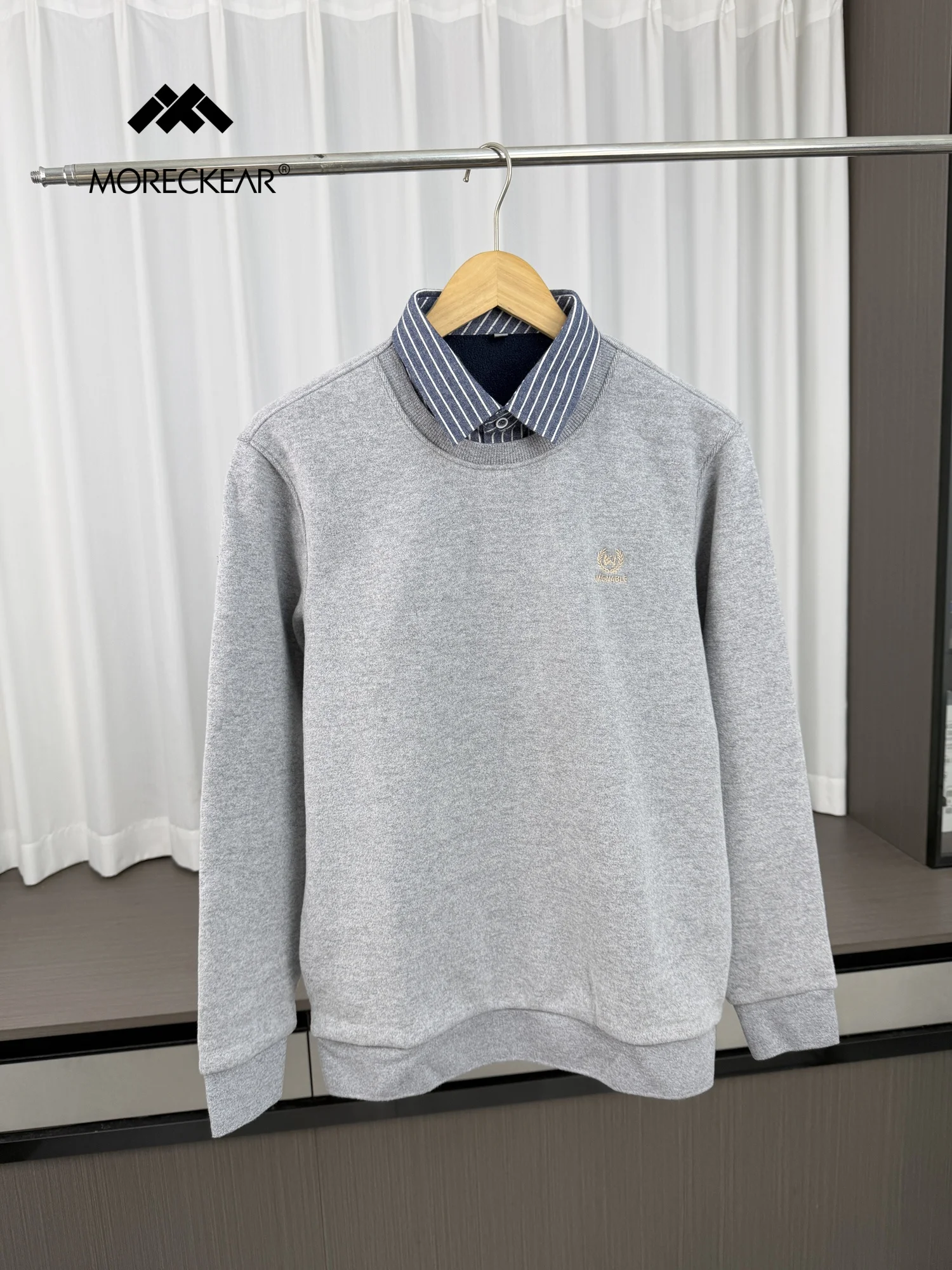 Thickened Fleece Lined Long Sleeve  Shirt Men's Autumn Business Casual Warm Ploy Two-Piece Design Breathable Loose Fit St...