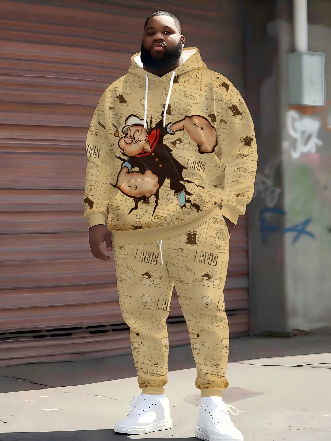 

Крутой мужской комплект худи с принтом по всей поверхности, большие размеры, весна-осень, спортивный костюм из 2 предметов, уличный стиль, хип-хоп