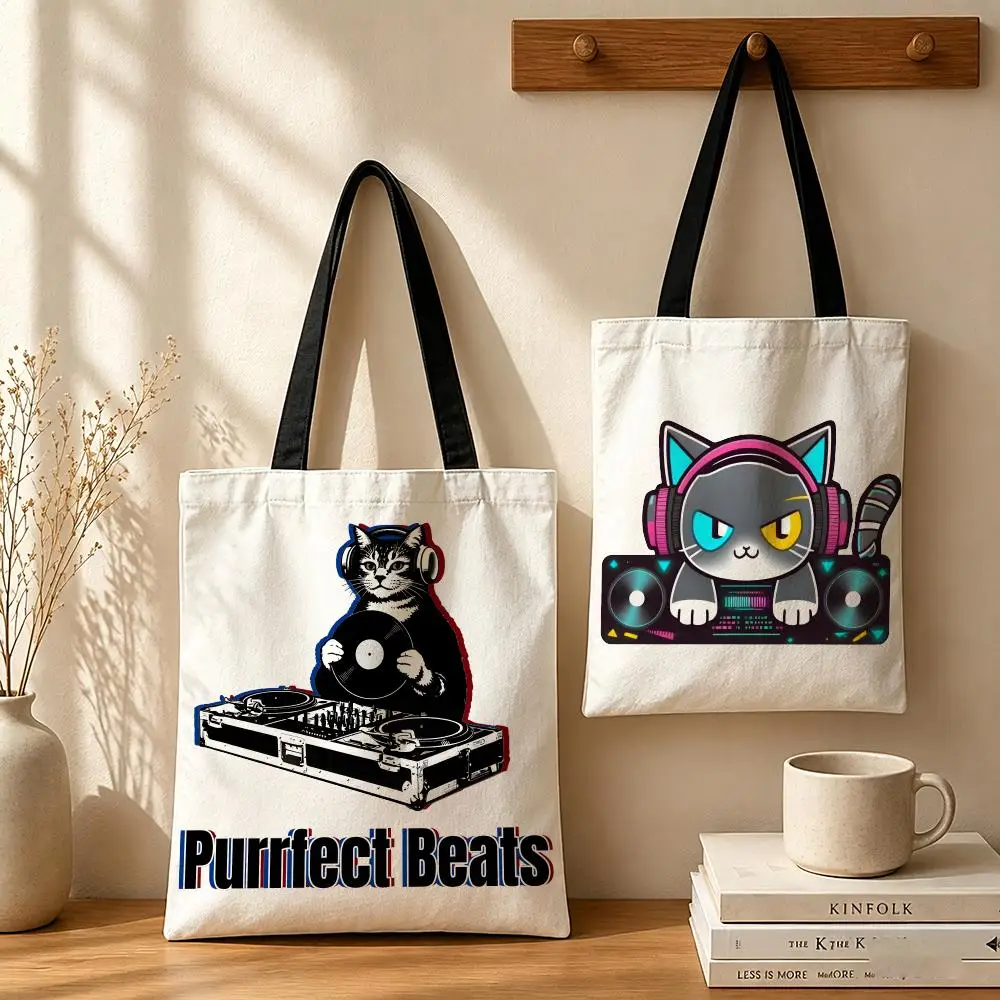 Art D-DJ C-Cat Aufbewahrungstaschen. Canvas-Taschen eignen sich für Schule, Einkaufen, Reisen, Arbeit und Lebensmitteleinkäufe