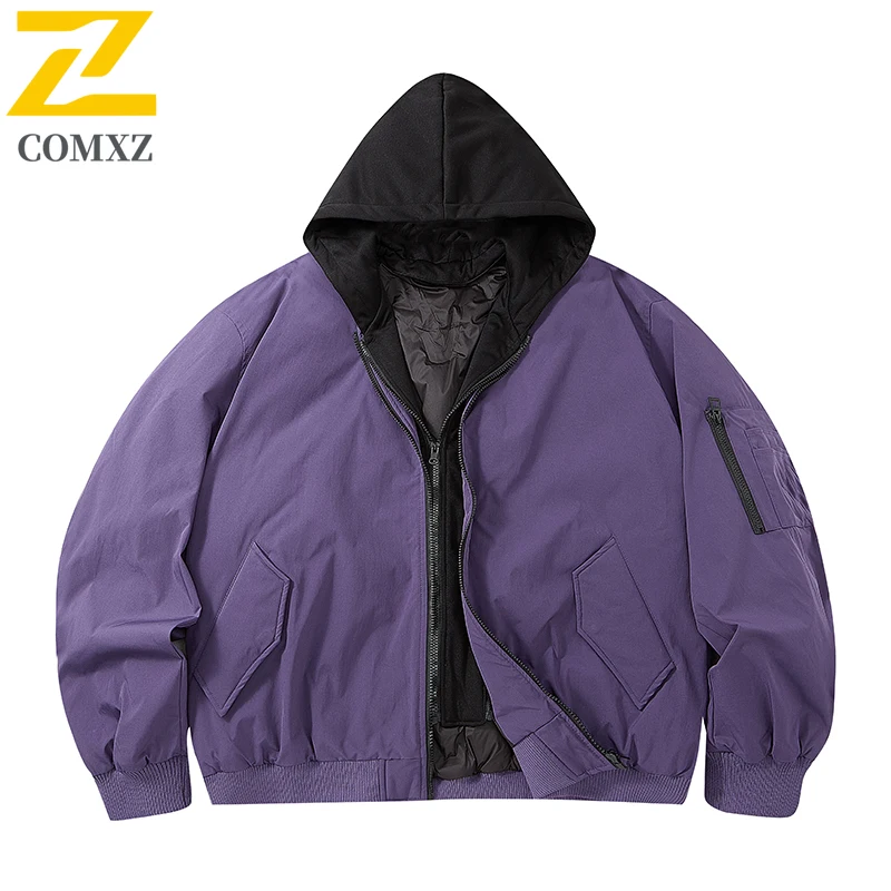 Warm Down Jacket Men's American Fake Two Piece Hooded Winter Outdoor Skiing Puffer Jacket Street Gorpcore Cotton Padded Jacket