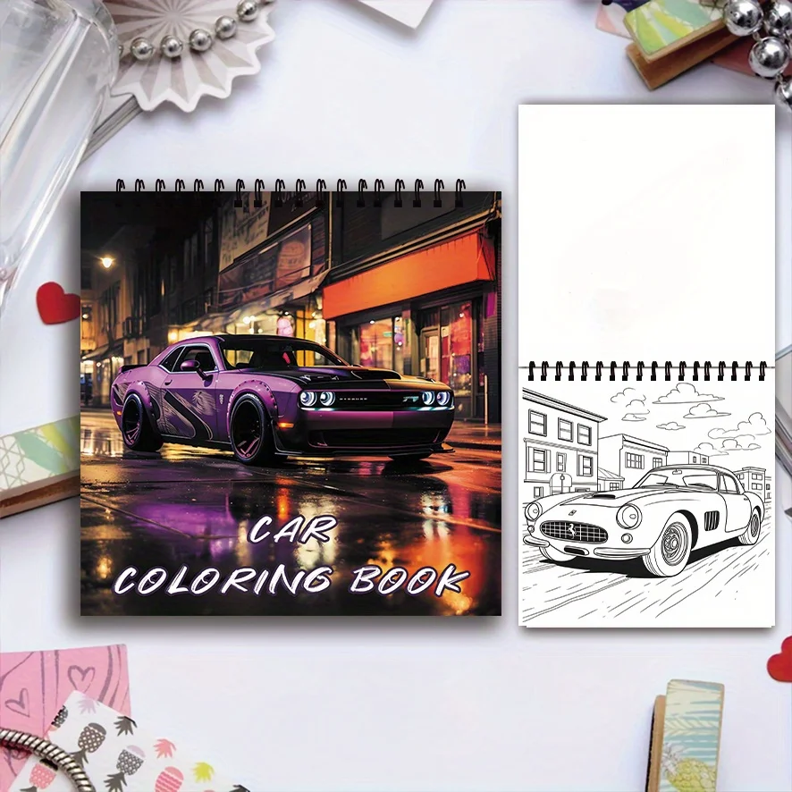 Buku Mewarnai 7.87x 7.87 inci 32 halaman buku mewarnai mobil - cocok untuk menenangkan, hadiah pesta liburan, hadiah ideal untuk keluarga