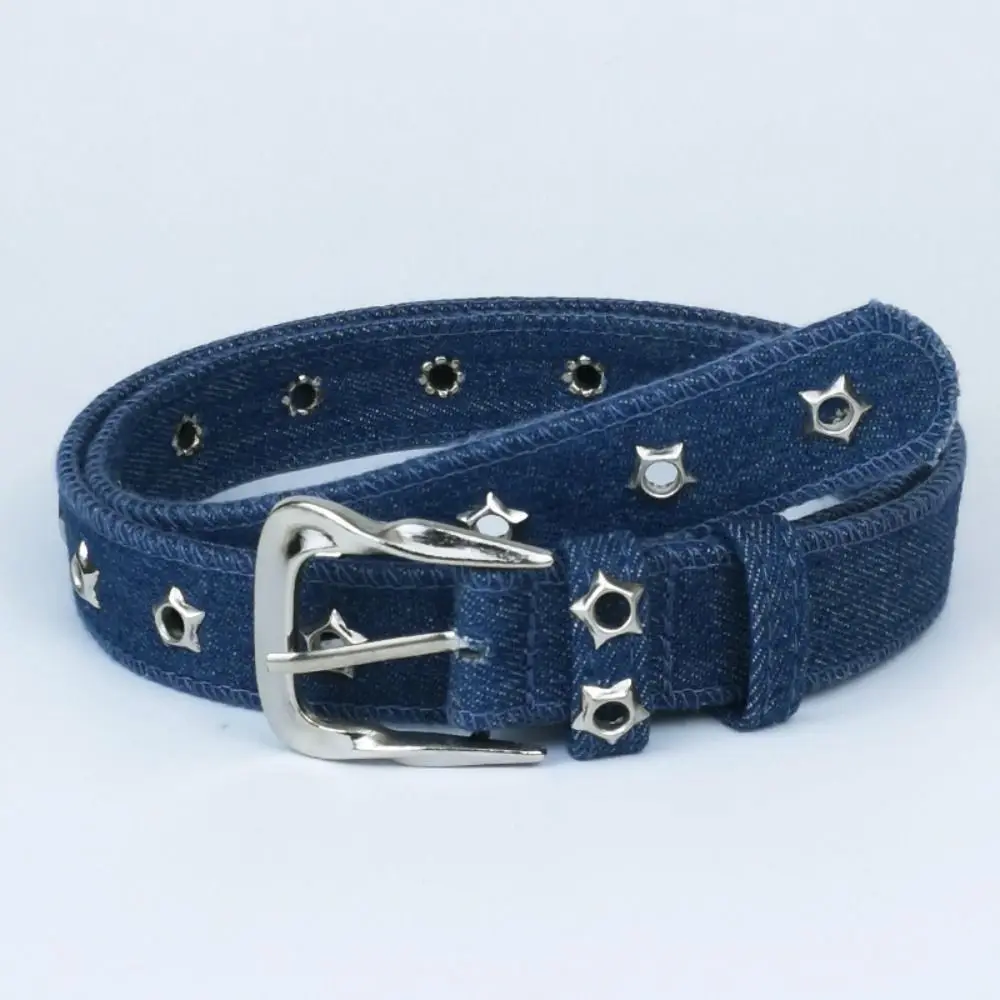 Trendy Pin Buckle Denim Waist Belt Adjustable All-Match Canvas Jeans Belt Hollow Eyelet Belt For Women