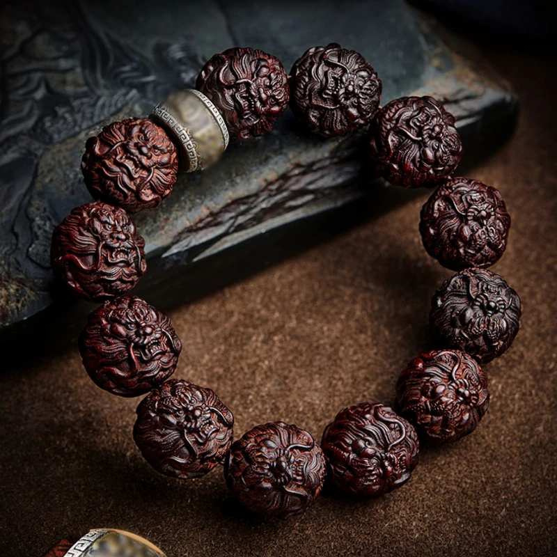 Bracelet AdultStyle Pure Natural Pterocarpus Santalinus SolidWood Hand-Polished round Beads Men's Lucky Beads Retro ChineseStyle