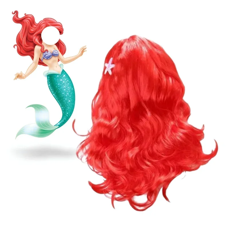 

Little Mermaid Ariel Princess Wig Accessories Halloween Carnival Party Anime Red Wig with Starfish Cosplay Dress UP synthetic