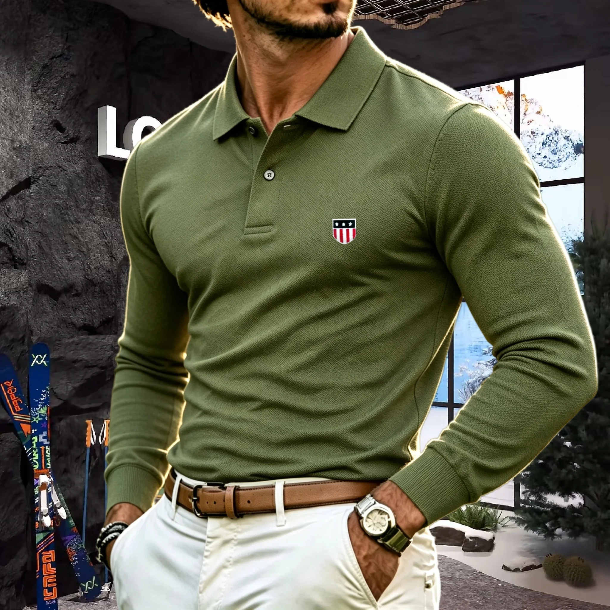 100% pure cotton high-end brand men's long sleeve polo shirt autumn winter fashionable luxury embroidery golf top casual T-shirt