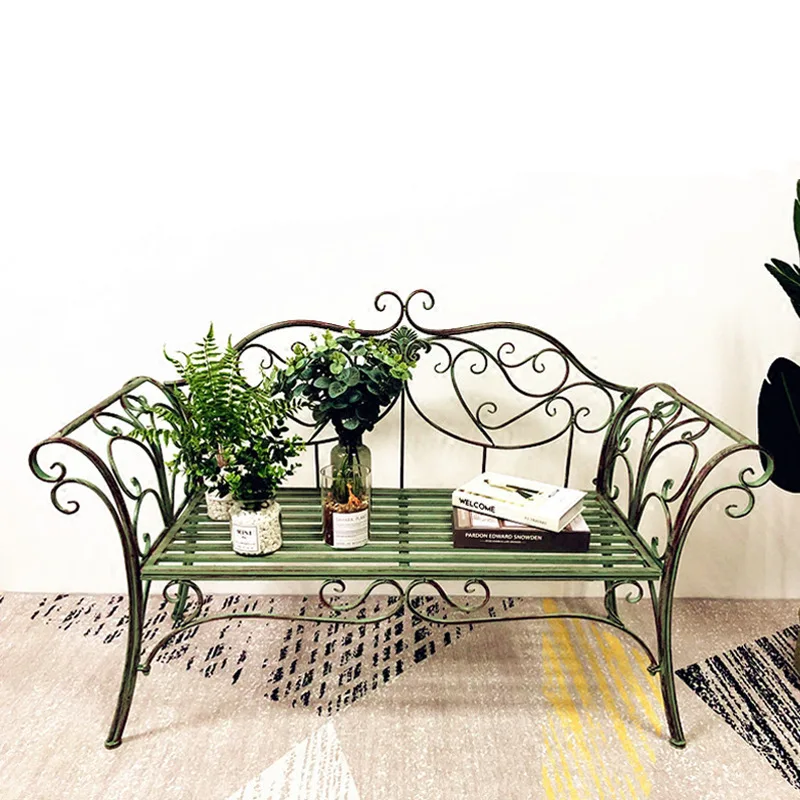 

Wholesale European double chair garden wrought iron chair outdoor leisure seat park bench strip chair courtyard