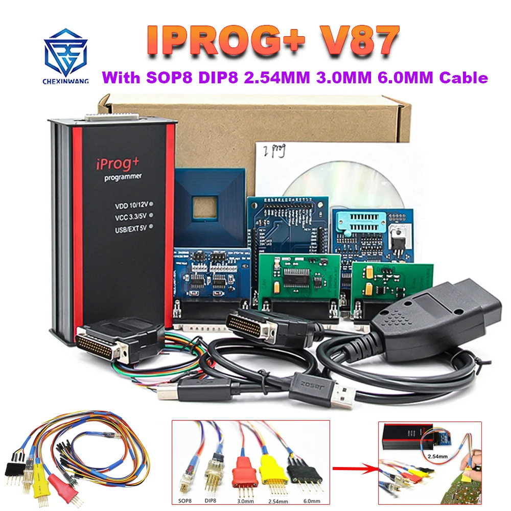 IPROG+ V87 Iprog Pro Full Adapters for IMMO Mileage Correction Airbag Reset ECU Key Programmer Tool Replace Carprog Digiprog