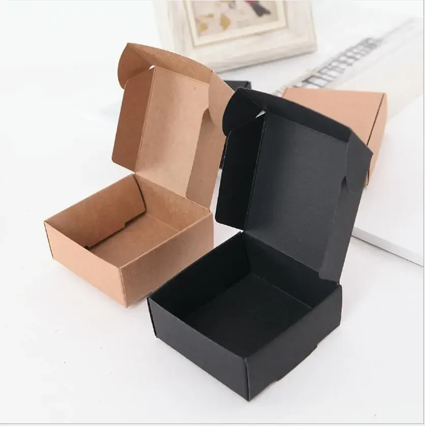 100pcs Kraft Paper Box Black Cardboard Packaging Boxes For Handmade Soap Small White Jewelry Gift Box