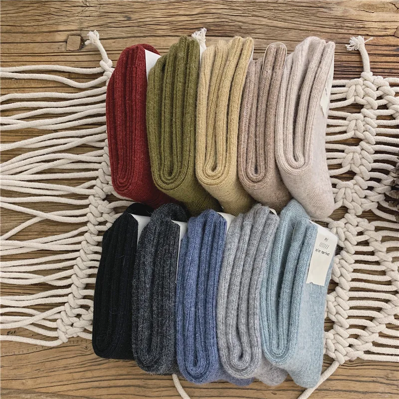 

Winter Thicken Warmer Long Socks 30% Rabbit Hair Woman Socks Cashmere Wool Women Fashion Thermal Homewear Floor Sleep Sock Pink