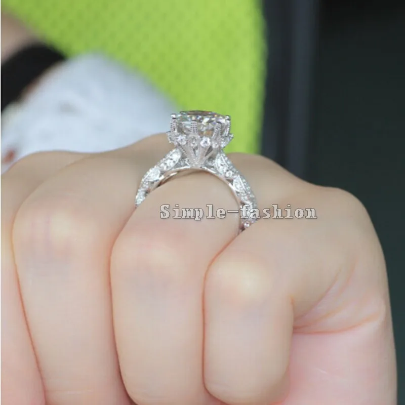 Vintage 8mm Lab Diamond Promise Ring 925 Sterling Silver Engagement Wedding Band Rings for Women Jewelry Gift 5