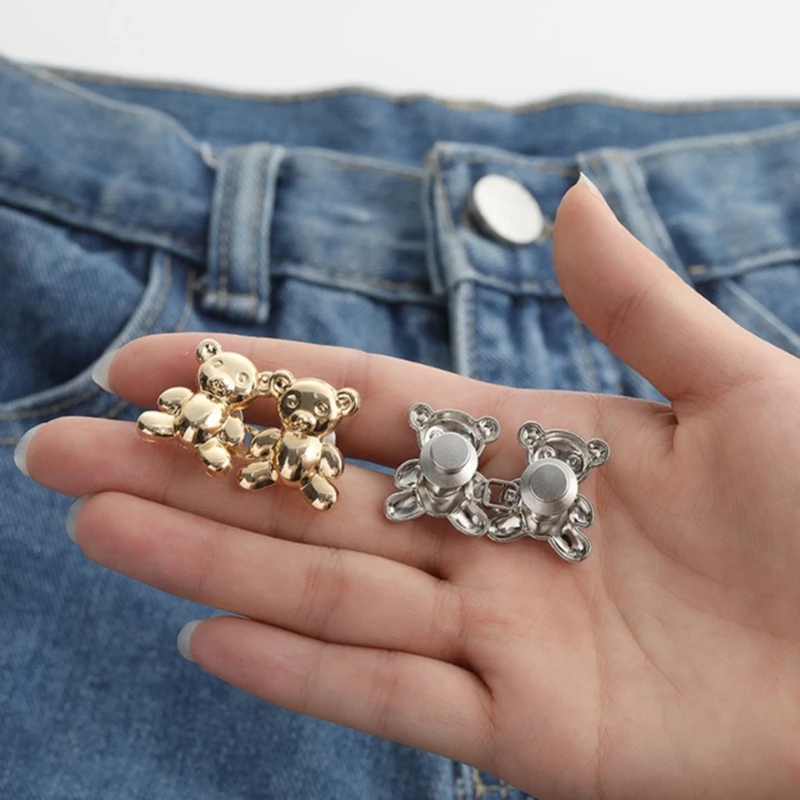 Nouveau bouton ours mignon pour Jeans, Clips ours pour pantalons, épingles à boutons pour Jeans amples, sans couture boucle