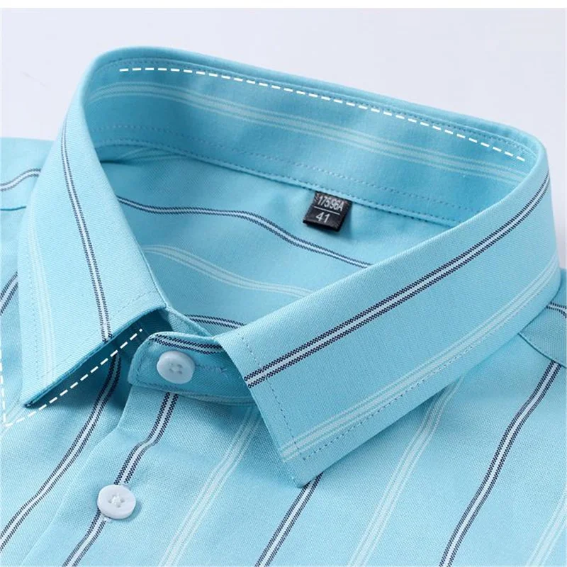 S-11XL 100% Pure Cotton Oxford Men\'s Shirt Long Sleeve Striped Plaid Regular Fit Casual Dress Shirts style Male Blouse Clothing
