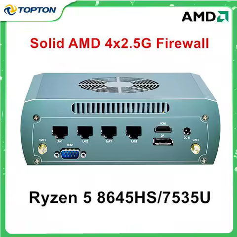 NEW Topton Solid Metal FU04 4*Intel 2.5G LAN Firewall Mini PC AMD Ryzen 5 8645HS 7535U 2*DDR5 2*NVMe NAS Computer Proxmox Server