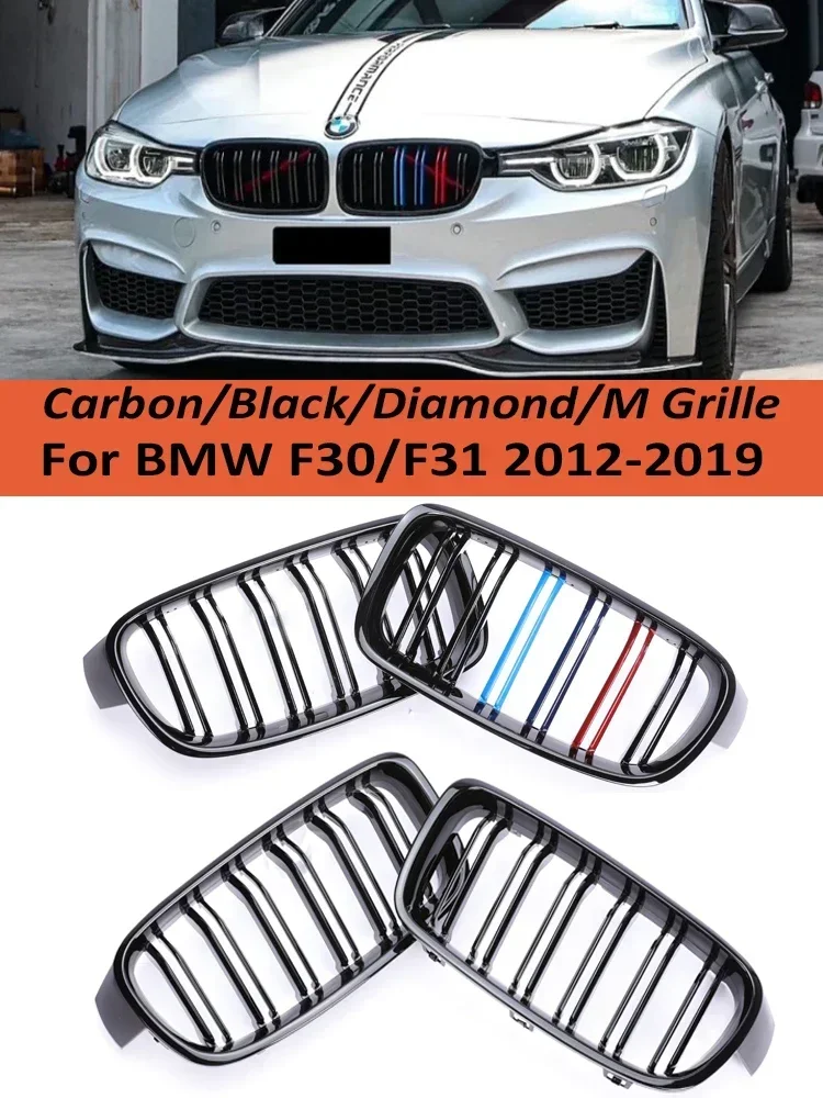 Front Refiting Racing Grille Carbon Fiber M Color Grill Kidney For BMW 3 Series F30 F31 F35 2012-2019 320i 328i 330i Accessories