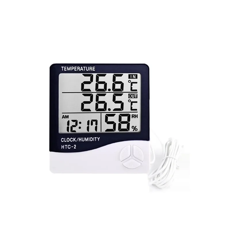 HTC-1 HTC-2 Electronic Digital Temperature Humidity Meter Home Thermometer Hygrometer Indoor Outdoor Weather Station Clock