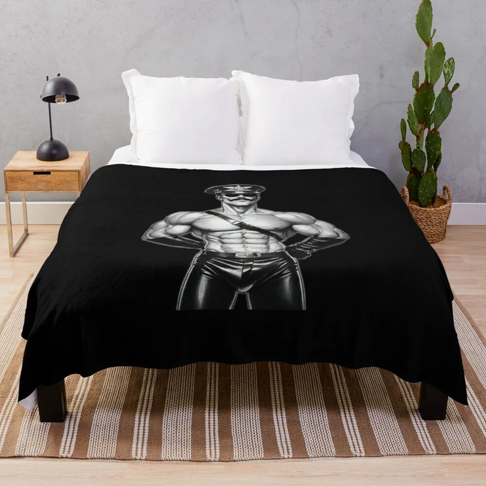 Gay Leather Uniform Daddy Tom of Finland Tribute Berlin German Pride Graphic Design Throw Blanket Bed Decorative Sofa Blankets