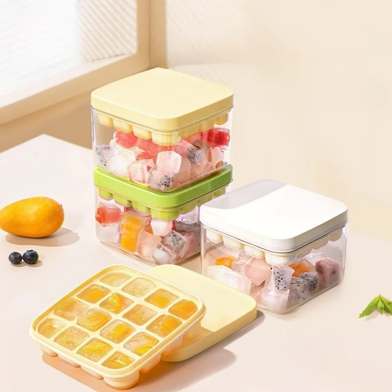 

16 Grids Ice Cube Mold Home Clear Ice Storage Box with Cover Square Press Silicone Ice Maker Milk Juice DIY Summer Kitchen Tools