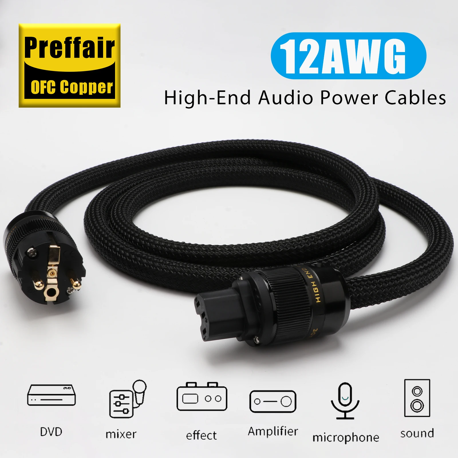 Preffair D503 Single Crystal Copper HIFI EU/US/AU Power Cable Furutech FI-28M(G) Gold-Plate Power Plug