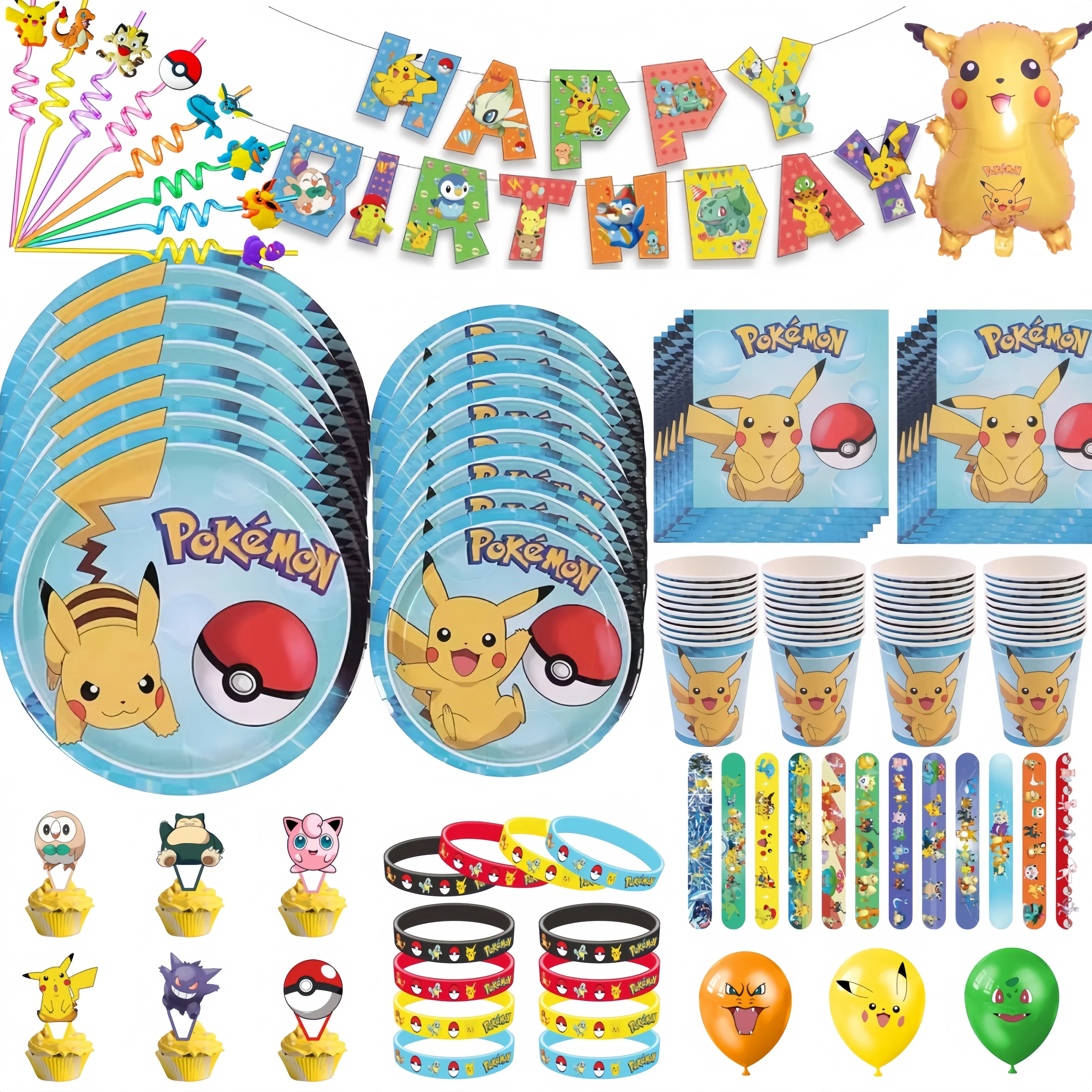 Kit Anniversaire Pokémon 33 Pièces (assiettes, Gobelets