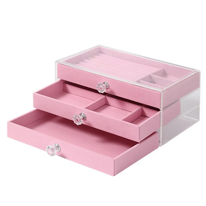 AT21-Large Capacity High-Grade Exquisite Oxidation Three Drawer Desktop Jewelry Bracelet Ring Storage Box