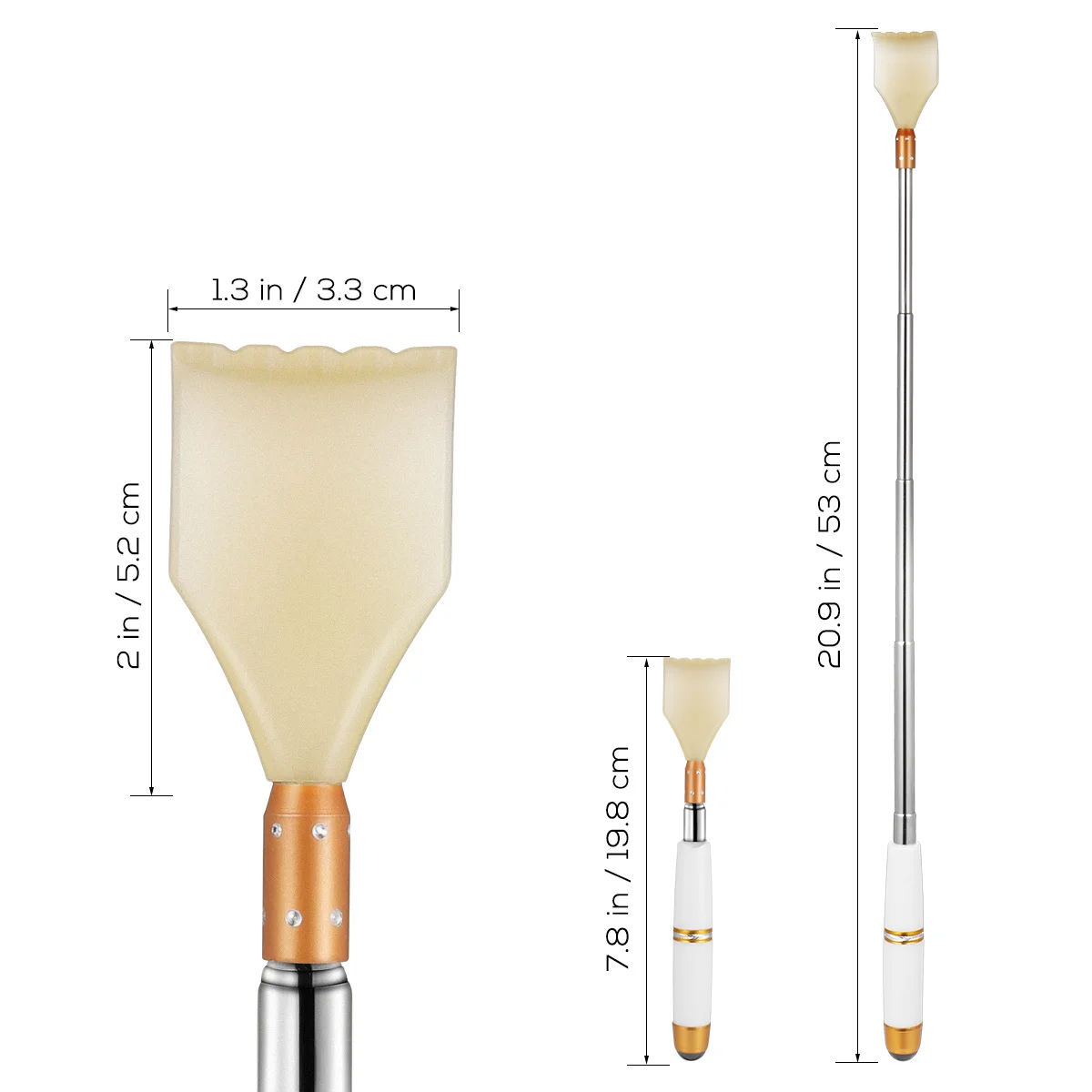 أداة خدش خلفية قابلة للتمديد، حواف ناعمة بيضاء غير قابلة للصدأ، متينة للسفر - أداة خدش لكبار السن للمناطق التي يصعب الوصول إليها