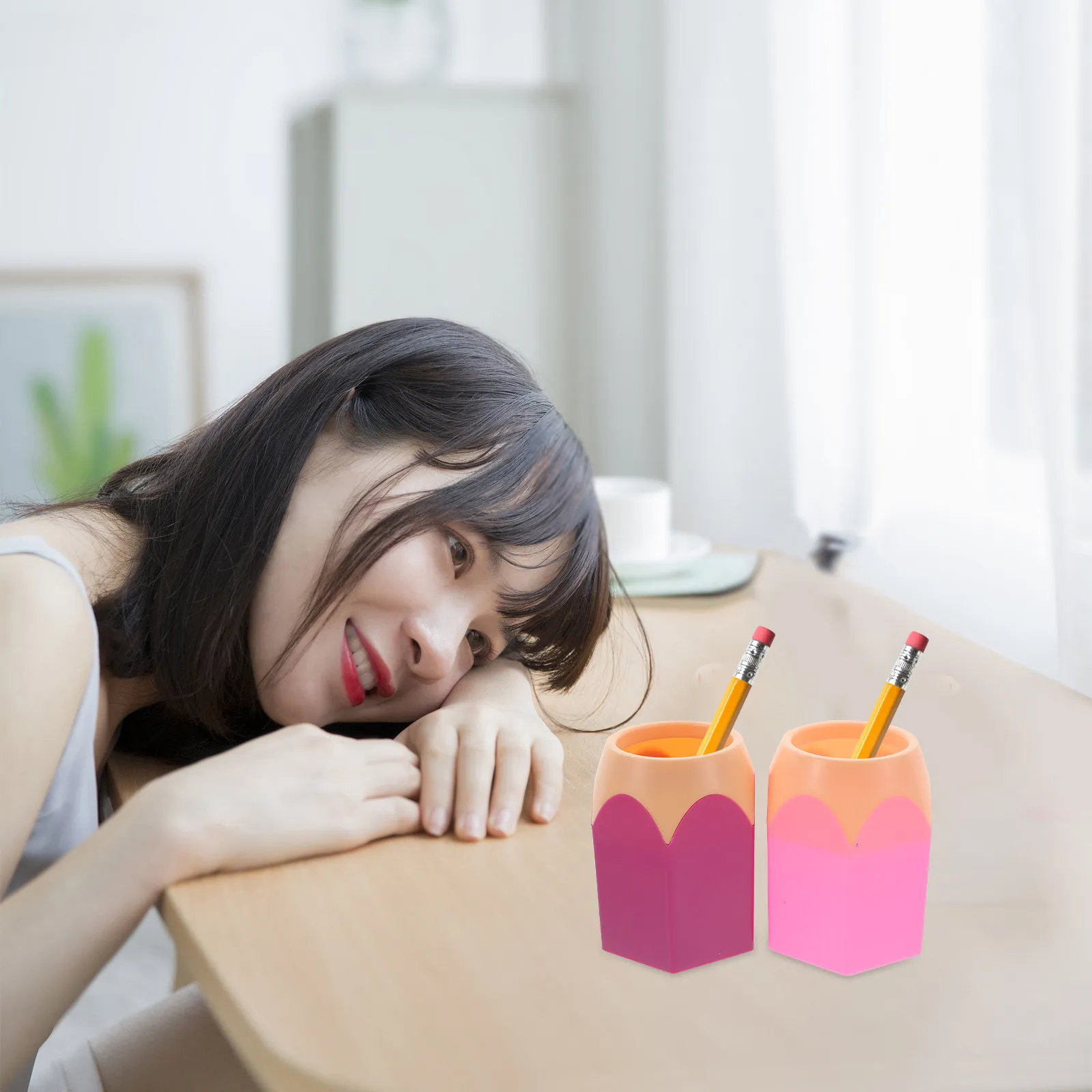 

Набор из 5 органайзеров для ручек и кистей: настольные держатели для карандашей и косметических кистей, большой емкости, милые, разноцветные