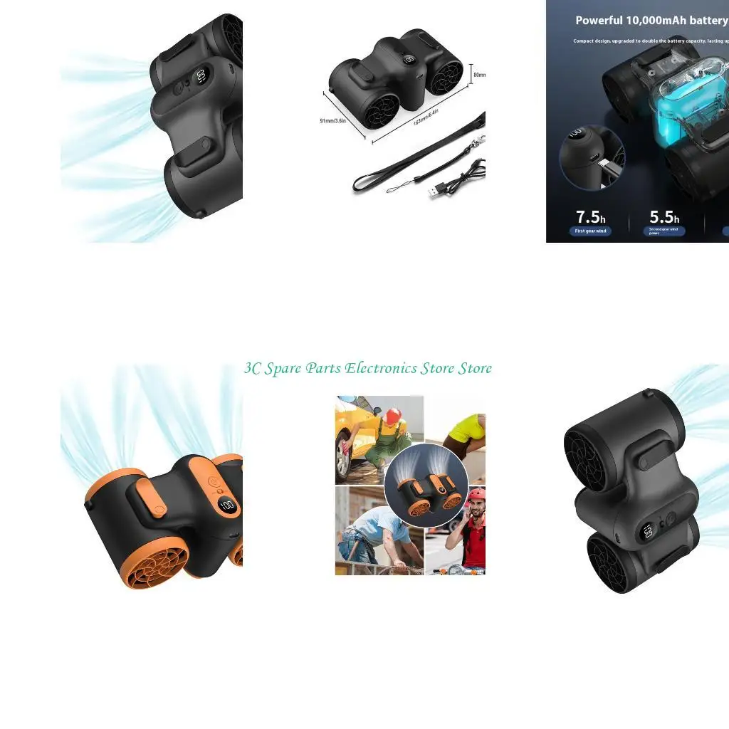 

SZ 3Speed Adjustable Double Cooling Fan 10000mAh Portable Neck Waist Clip Rechargeable Outdoor Cooling Devices Wearable