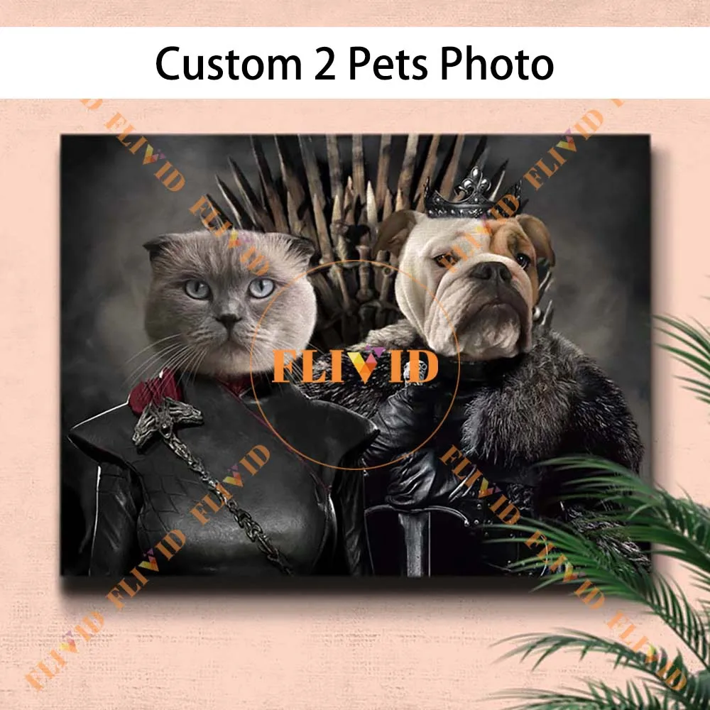 

Custom 2 Dogs Cats Pets Poster Vintage Royal Animal Portrait Wall Pictures For Living Room Wall Art Canvas Painting Unframed