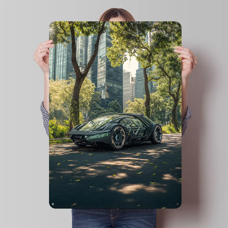 Futuristic in Urban Park Setting Car Printed Poster Customized Retro Wall Art Vintage Metal Tin Signs for Home Decoration Garage