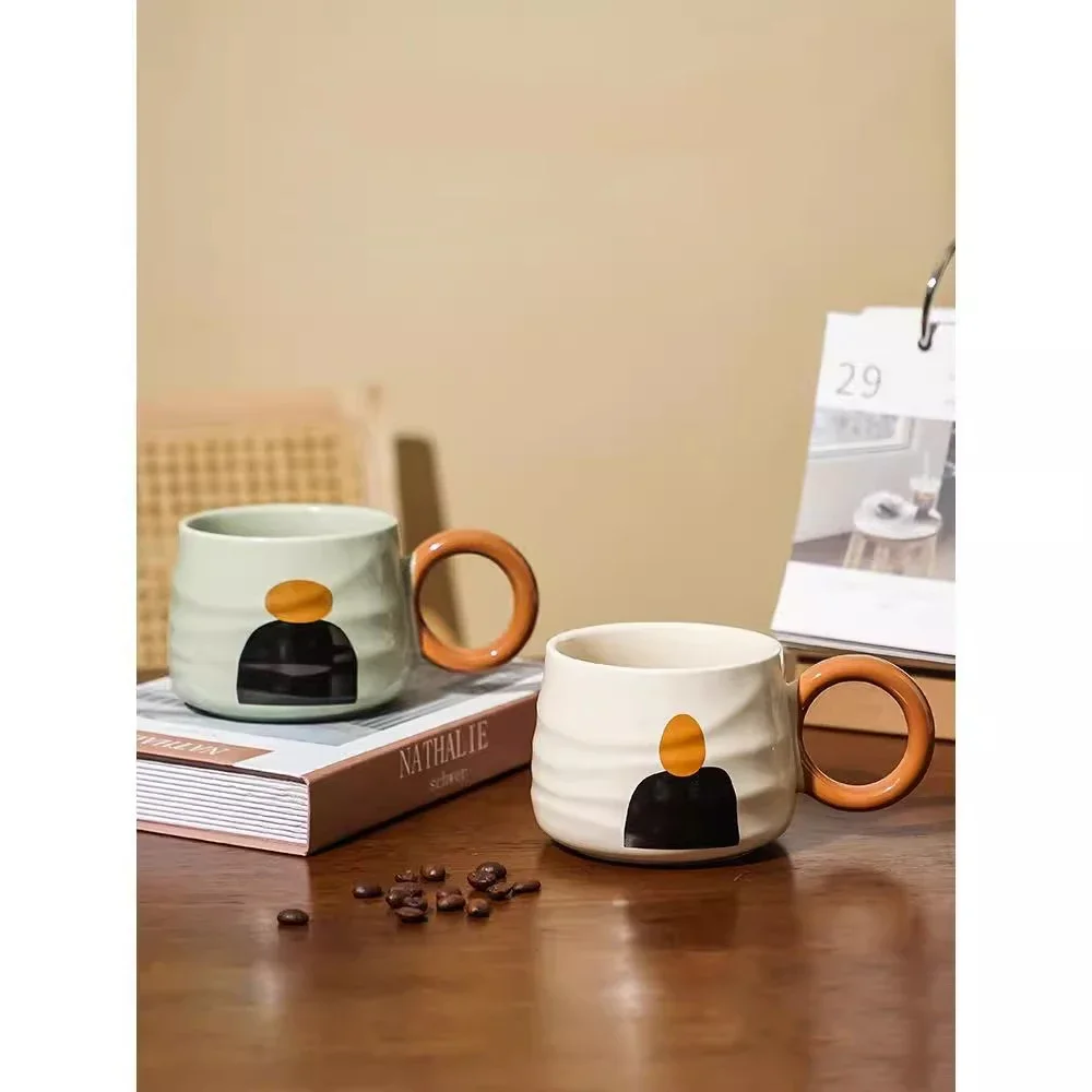 Simple Cartoon Style Couple's Cup Home kitchen Breakfast Oats Milk Coffee Cup Coffee Shop Handmade Ceramic Mugs Capacity 420ml