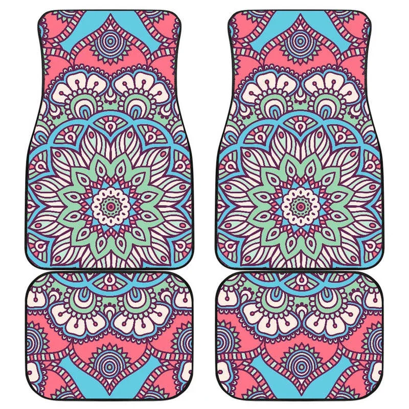 

Pastel Mandala Bohemian Pattern Print Front And Back Car Floor Mats Heavy Carpet Front And Rear Full Set 4PCs Pack