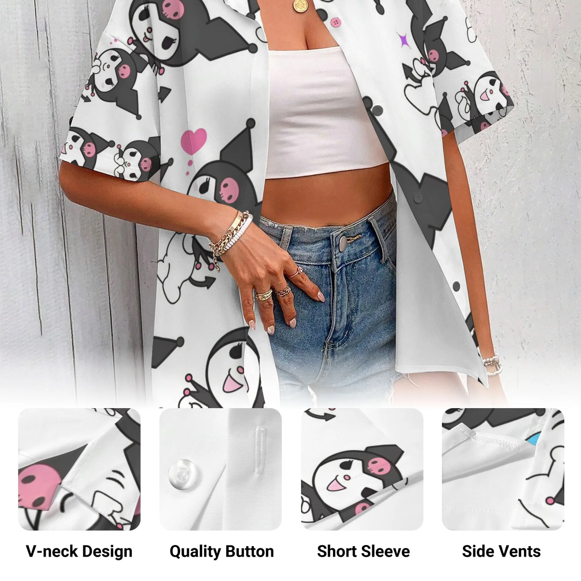 Рубашка Куроми, черная корейская версия, множество одежды, футболка большого размера, рубашки Куроми для мальчиков, футболки для женщин, женская одежда Y2k N