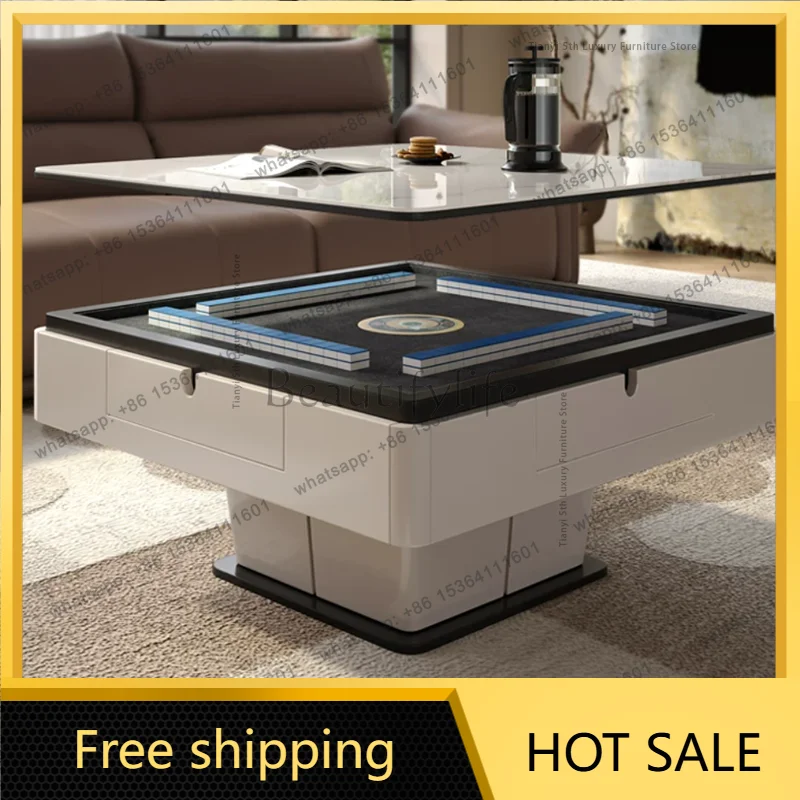 PG Modern Slate Lifting Mahjong Table Nordic High-end Living Room Dual-purpose Mahjong Machine Dining Table Home Furniture FYMT