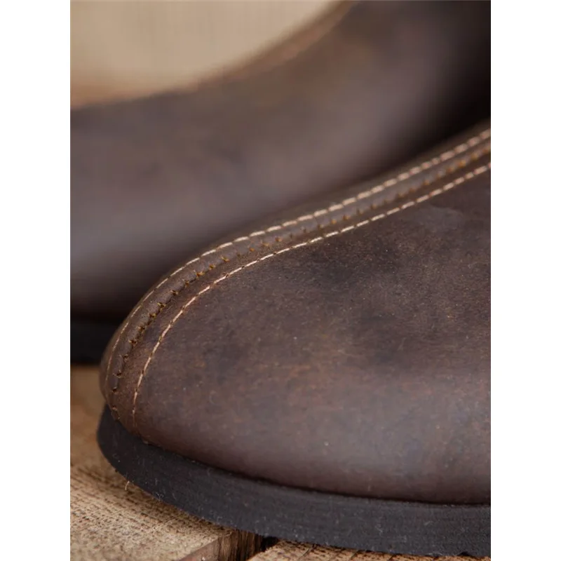 Men's Brown Distressed Leather Mid-Calf Boots Fold-Over Cuff with Side Lace-Up for Renaissance Fairs Cosplay & Vintage Pirate