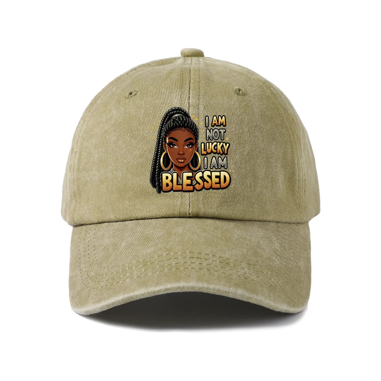 Not Lucky I Am Blessed Woman Graphic Vintage Washed Baseball Cap, Adjustable Unisex Dad Hat for Men and Women