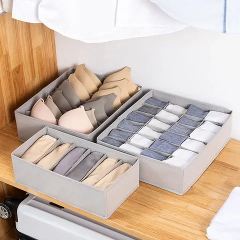 

Washable Underwear Clothes Storage Box 3PCS Foldable Non-Woven Fabric Drawer Closet Separation Storage Box Socks Shorts Bra