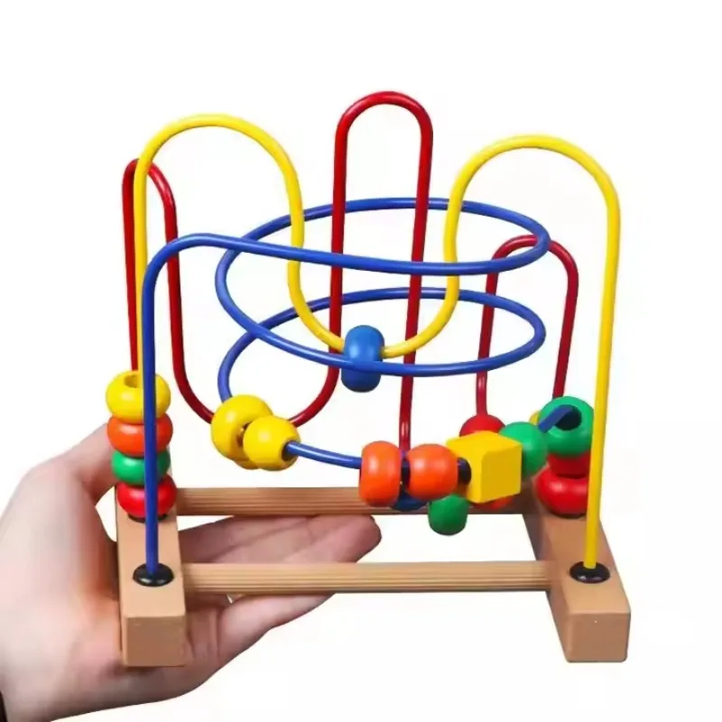 Wooden Toy Baby Wooden Labyrinth Bead Mini Wire Roller Puzzle Smart IQ Counting Frames Educational Maze Game Circle Bead Toys