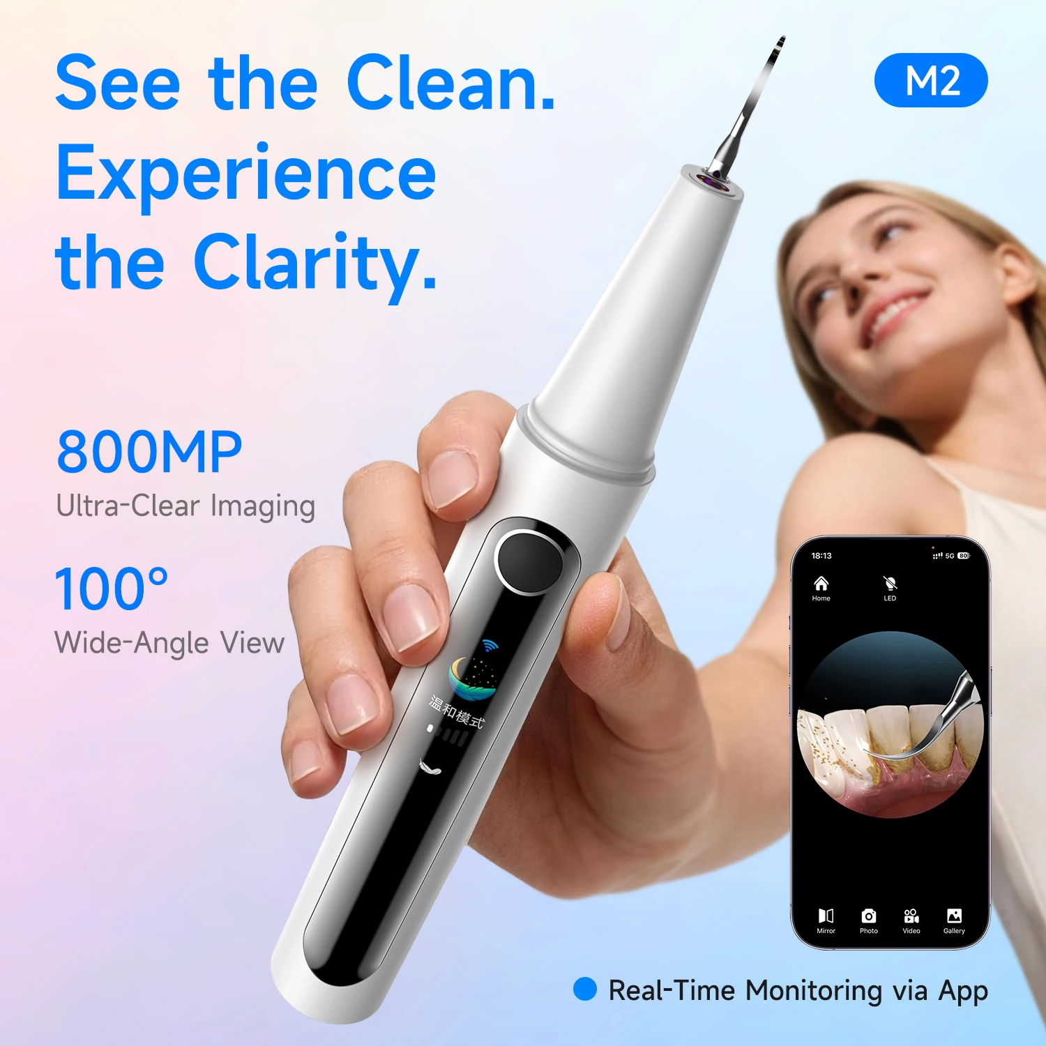 M2 800MP Visible Electric Ultrasonic Tooth Cleaner with Camera Tartar Remover Tooth Stain Cleaning Tools Teeth Whitening Kit