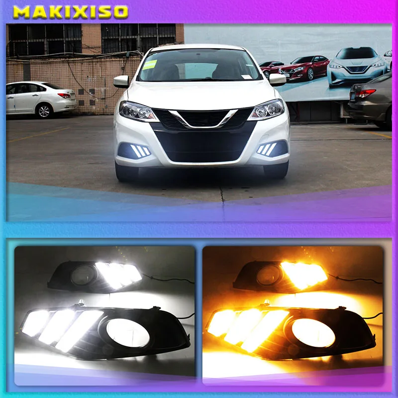 

New upgraded version top quality led drl daytime running light with yellow turn signal for Nissan New Nissan Tiida Only 2017-18