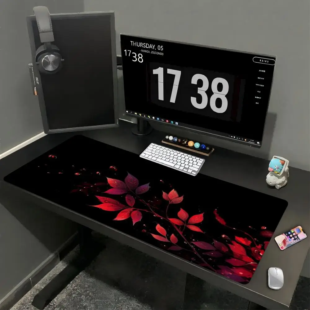 Red Maple Leaf Fall Mouse Pad Large Anti-Slip Rubber Gaming MousePad Durable Stitched Edge for Office and Gaming Desk Mats