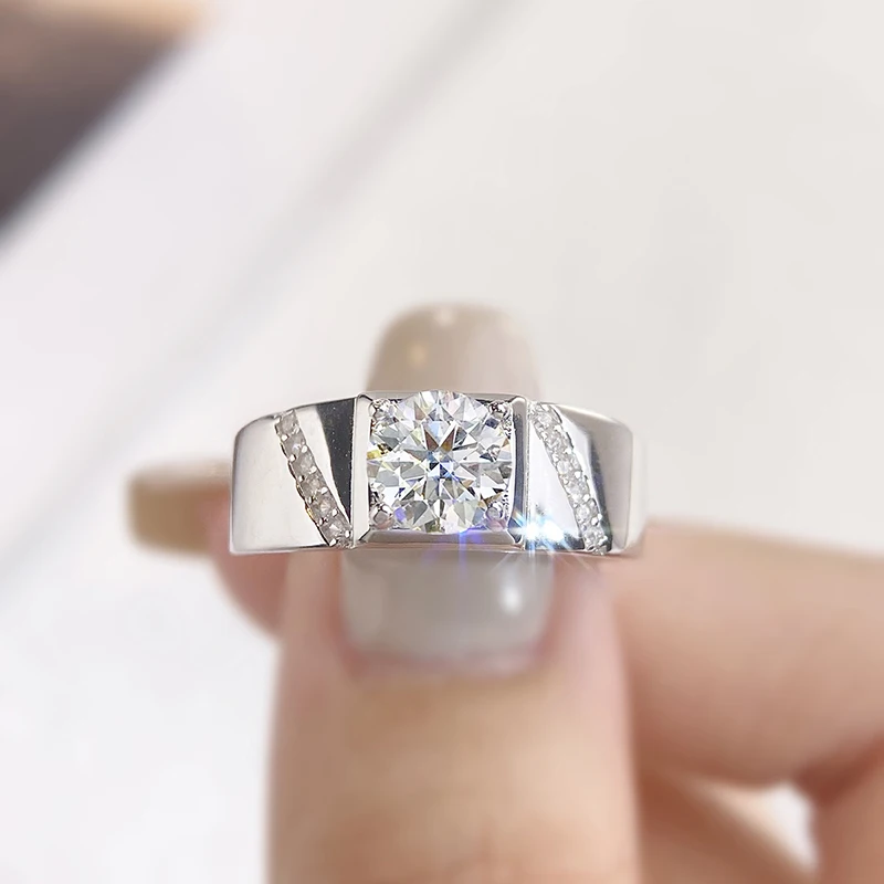 

DWJ 1CT Concise Sparkling Certified Moissanite Diamond Rings For Men Real 925 Sterling Silver Top Quality Fine Jewelry