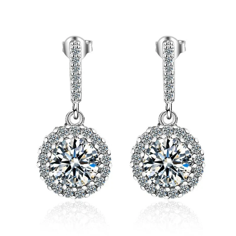 Pendiente de gota de moissanita de 1 quilate para mujer, pendientes de diamantes brillantes, joyería de boda chapada en oro blanco de plata esterlina S925