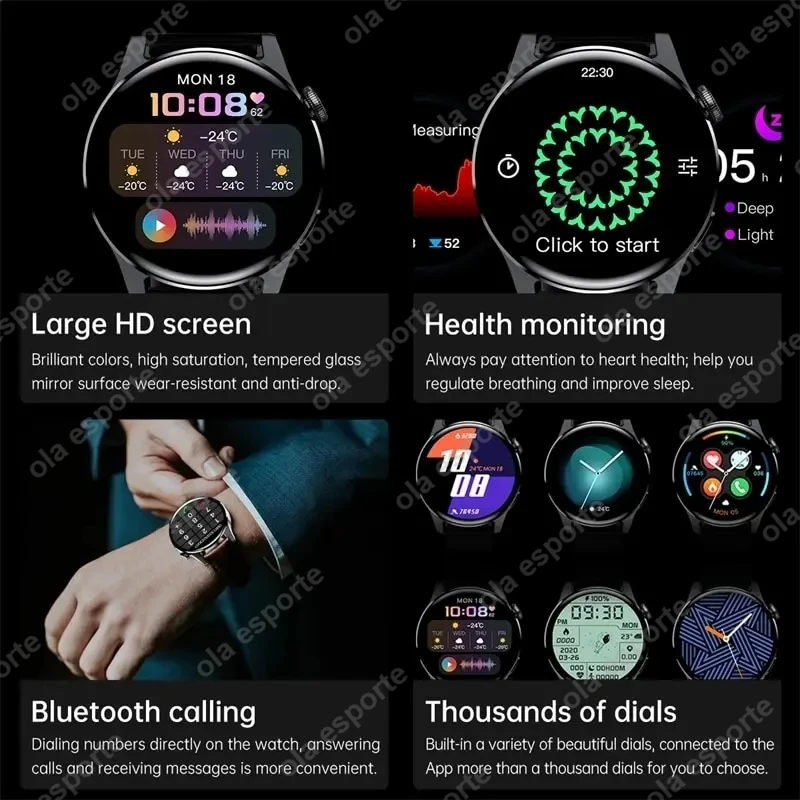 Smart Watch For Men Women ECG Heart Rate Blood Pressure SpO2 Monitor Sleep GPS FitnessTracker Sport Waterproof Smartwatch HT22 ﻿