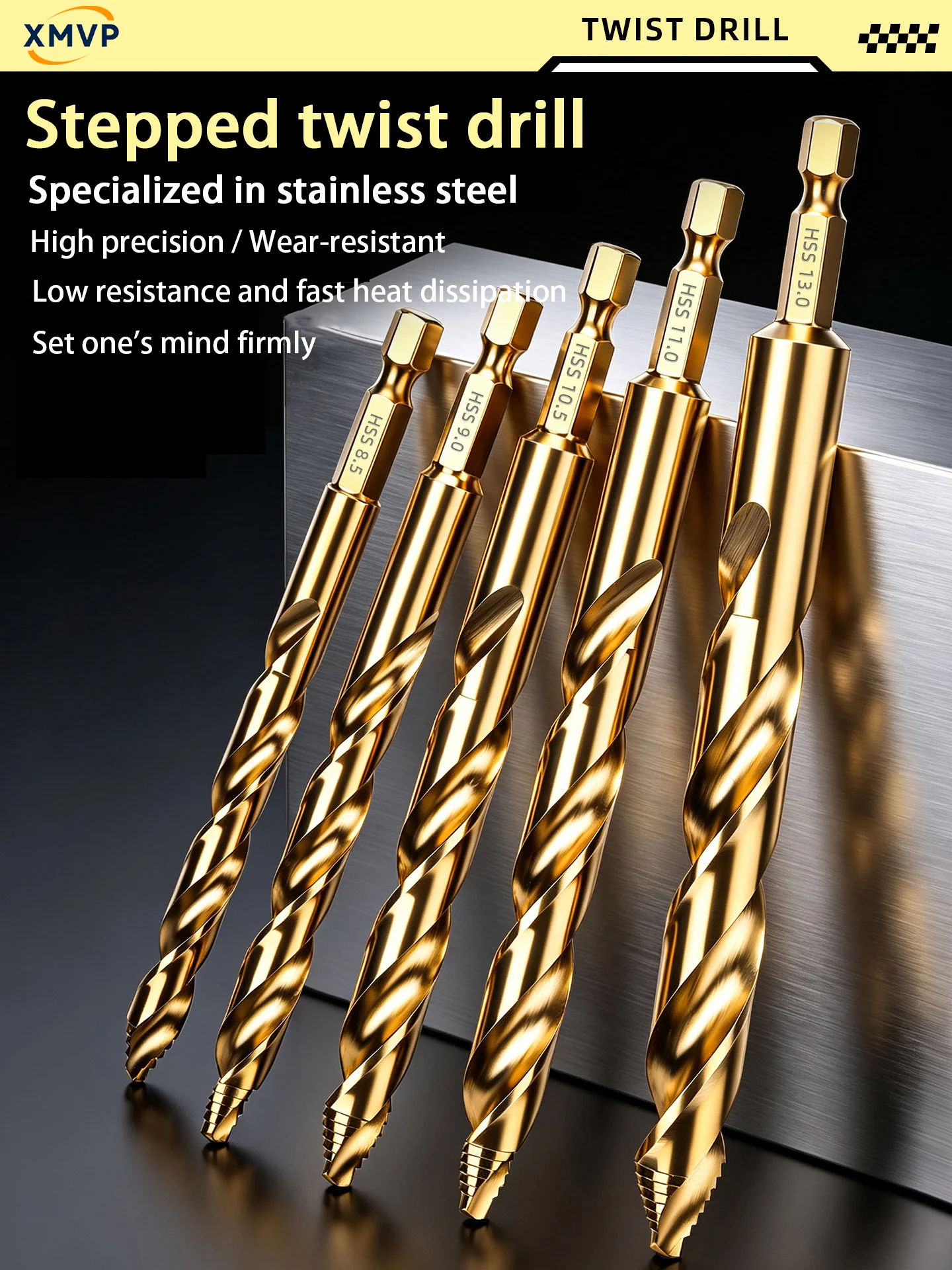 Hexagonal shank twist drill for drilling steel, high-speed steel, high-strength drill for iron, drill for stainless steel, alumi