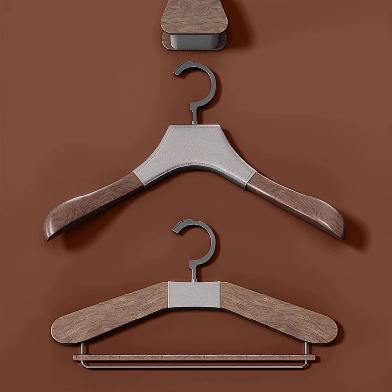 For Wardrobe Premium Clothes RackSolid Wood & Leather Hangers Anti-slip Wide Shoulder Closet Organizers Luxury Coat Hangers