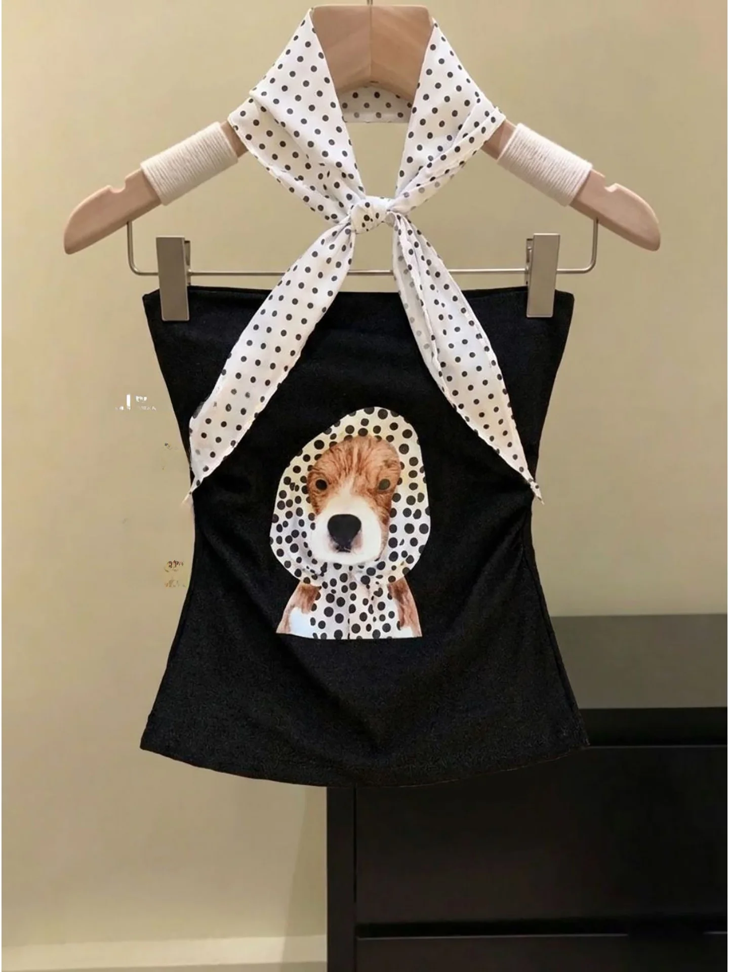 Sweet And Spicy Dog Print Crop Top Vest Women Summer Short No Strap Inner Pad Wrapped Chest Outwear Sexy Slim Fit Daily Wear
