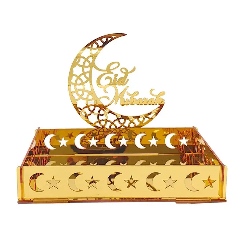 ABGH-1 Piece Eid Mubarak Food Tray Ramadan Kareem Dessert Fruit Plate Gold Moon Star Castle Islamic Muslim Festival Decor Gift,C